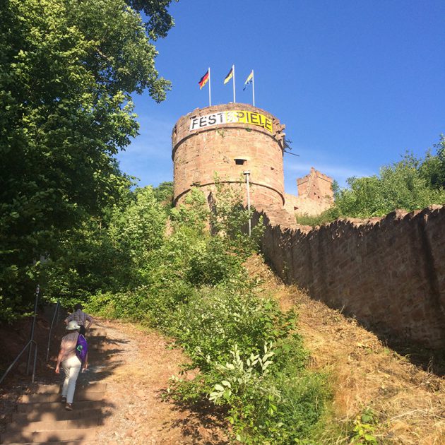Der Weg hinauf zur Freudenburg gestaltet sich steil aber dafür kurz. Und wir mit weiten Blicken ins Maintal belohnt.
