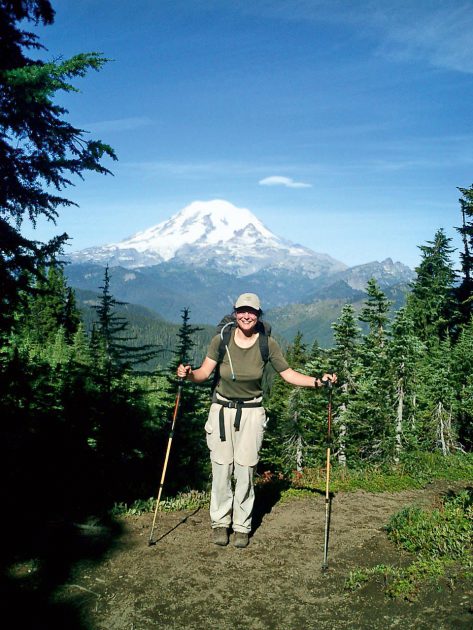Anfang September vor dem Mount Rainier im Bundesstaat Washington, dem mit 4.392 Metern höchsten Berg des Kaskadengebirges. © Christine Thürmer, Malik Verlag